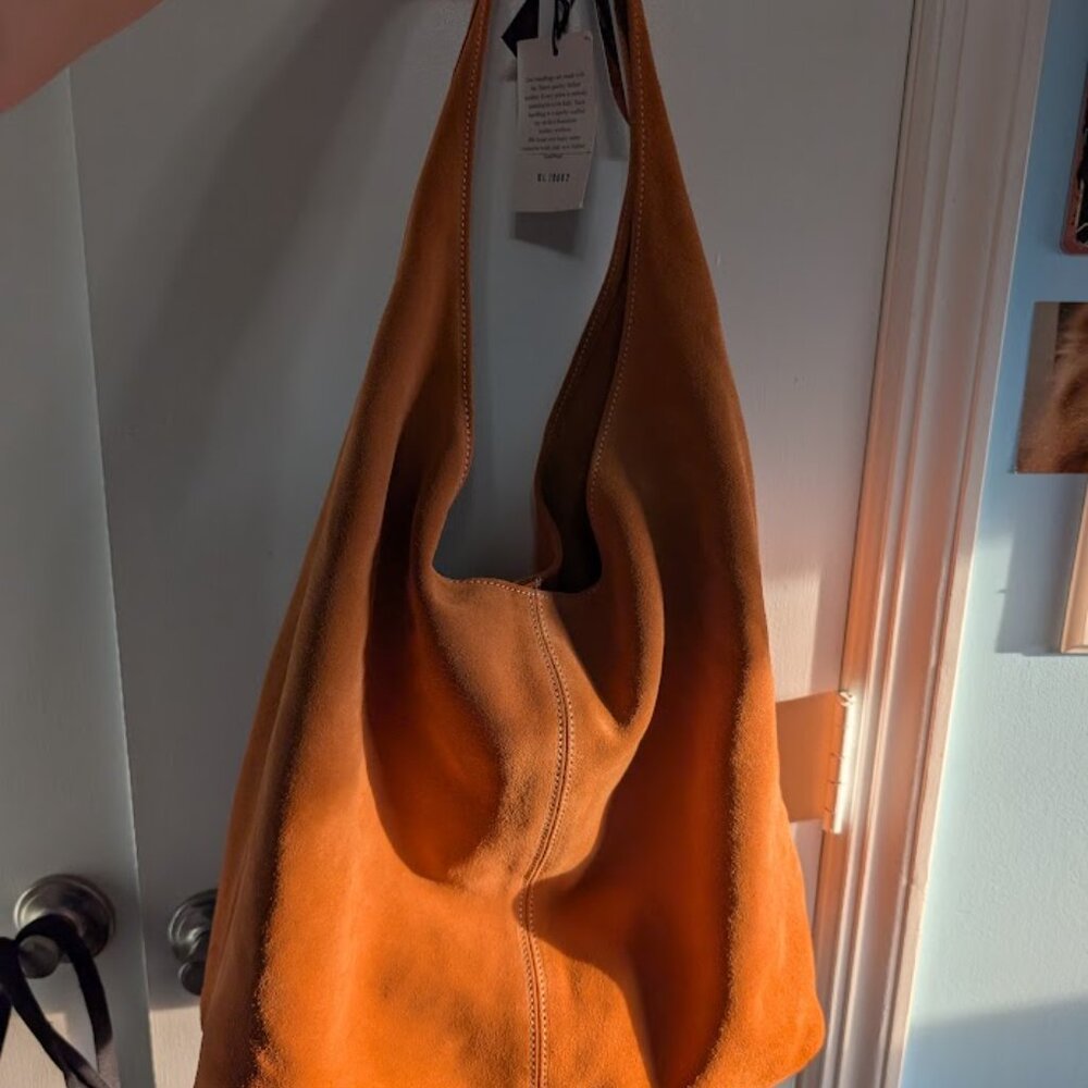 Claudia Firenze Genuine Italian Suede Orange Leather Tote Bag NWT - Picture 3 of 12